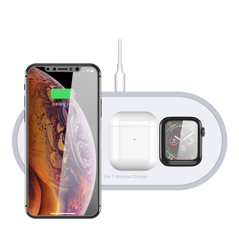 Wireless Fast Charger QC3.0 Qi 3 in 1 Wireless Charging 15W Fast Charge for Phone/Apple Watch/Airpods